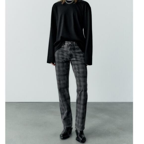 NWT ZARA New Straight Fit Printed Mid-Rise Jean Sz 0 - Picture 3 of 11